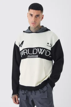 boohooMAN Tall Distressed Varsity Hoodie | UK| Knitwear|Hoodies & Sweatshirts