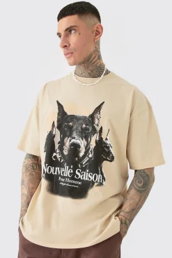 Tall Dobermann Printed Graphic Oversized T-shirt | UK^boohooMAN New