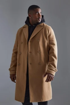 boohooMAN Tall Double Breasted Wool Look Overcoat In | UK| Coats & Jackets