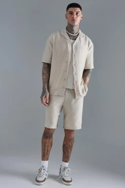 boohooMAN Tall Drop Revere Linen Shirt & Short Set In | UK| Sets & Co-Ords