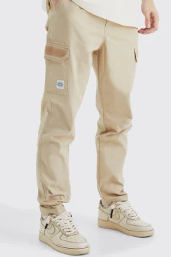 boohooMAN Tall Elastic Comfort Felt Detail Cargo Trouser | UK| Trousers|Cargos