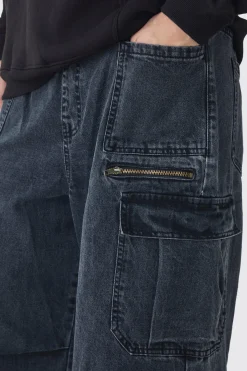 boohooMAN Tall Elasticated Waist Acid Wash Parachute Cargo Jeans | UK| Trousers|Jeans