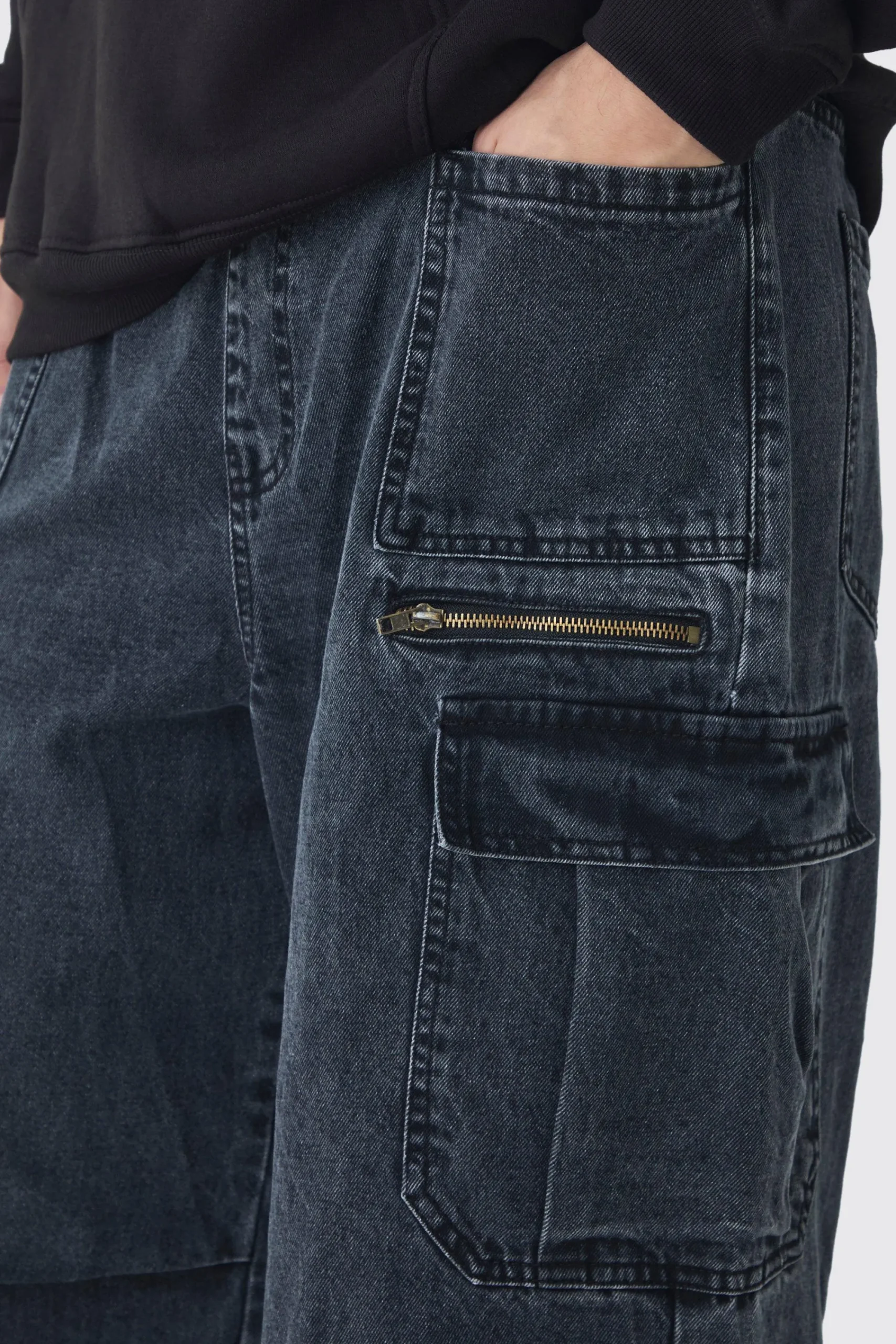 boohooMAN Tall Elasticated Waist Acid Wash Parachute Cargo Jeans | UK| Trousers|Jeans