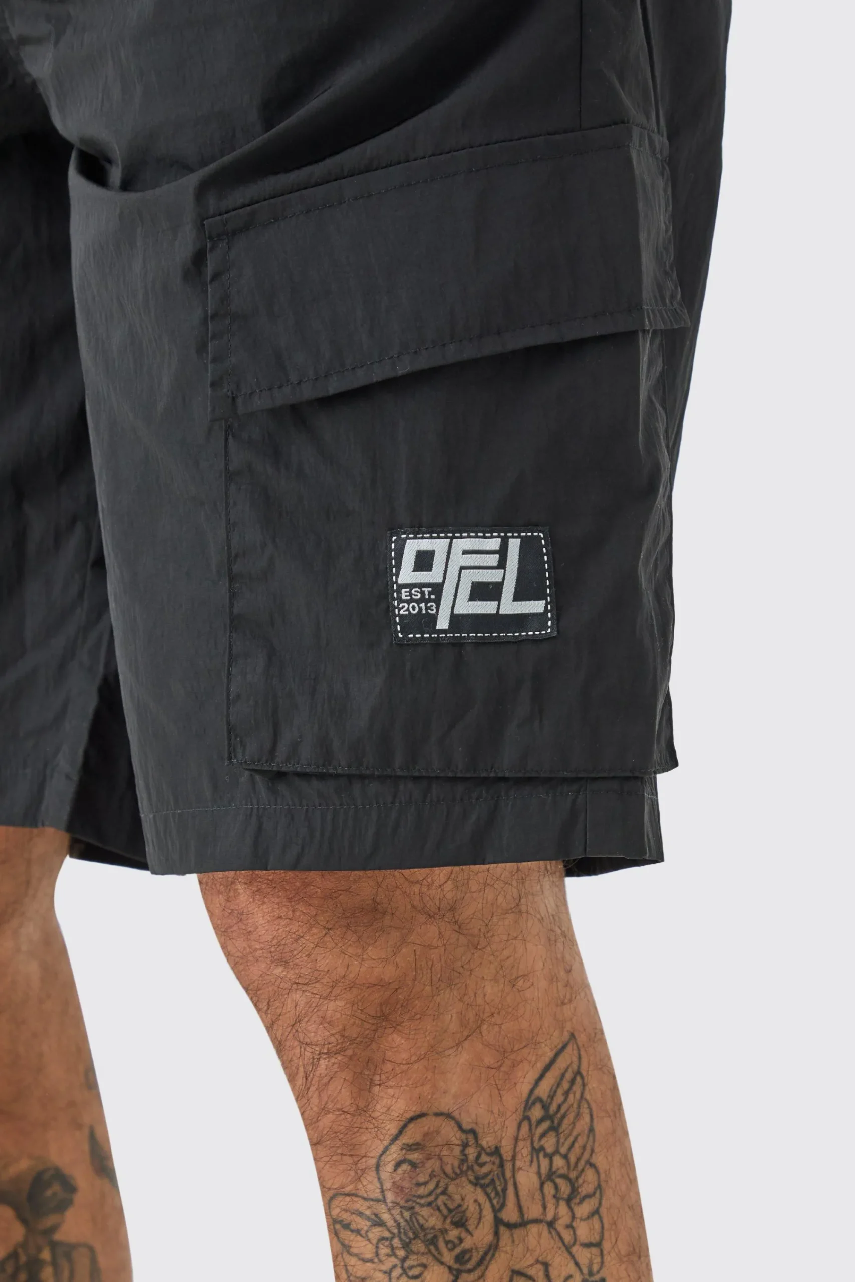 boohooMAN Tall Elasticated Waist Ofcl Nylon Cargo Short | UK| Shorts