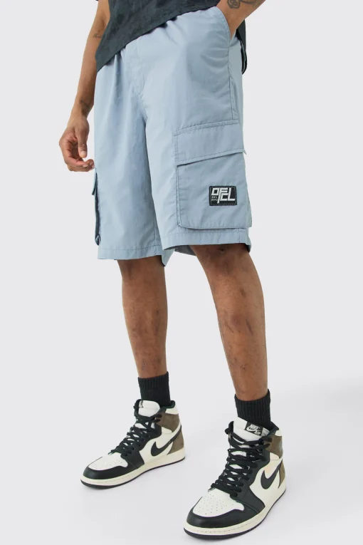 boohooMAN Tall Elasticated Waist Ofcl Nylon Cargo Short | UK| Shorts