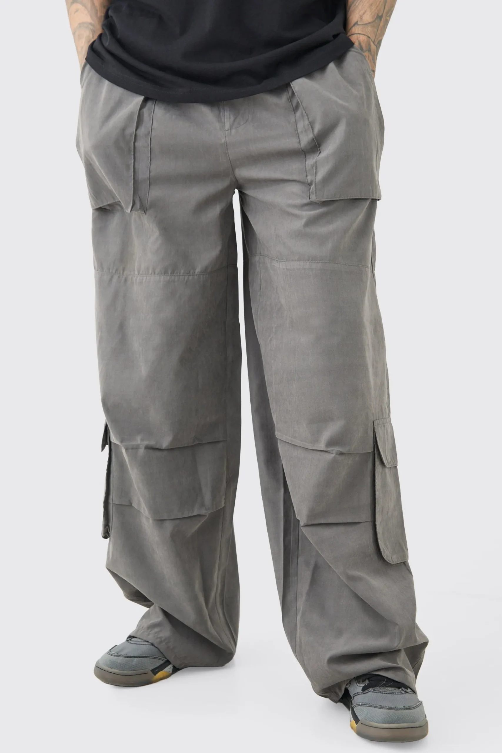 boohooMAN Tall Elasticated Waist Oversized Peached Cargo Trouser | UK| Trousers|Cargos