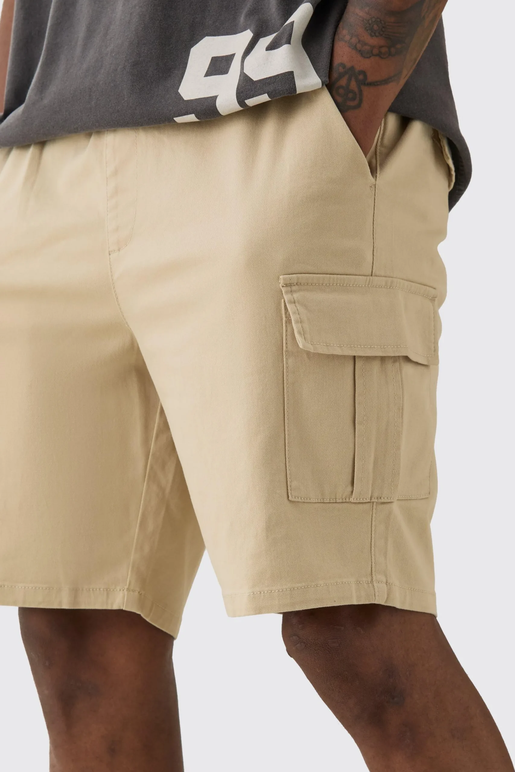 boohooMAN Tall Elasticated Waist Slim Fit Cargo Shorts | UK| Shorts