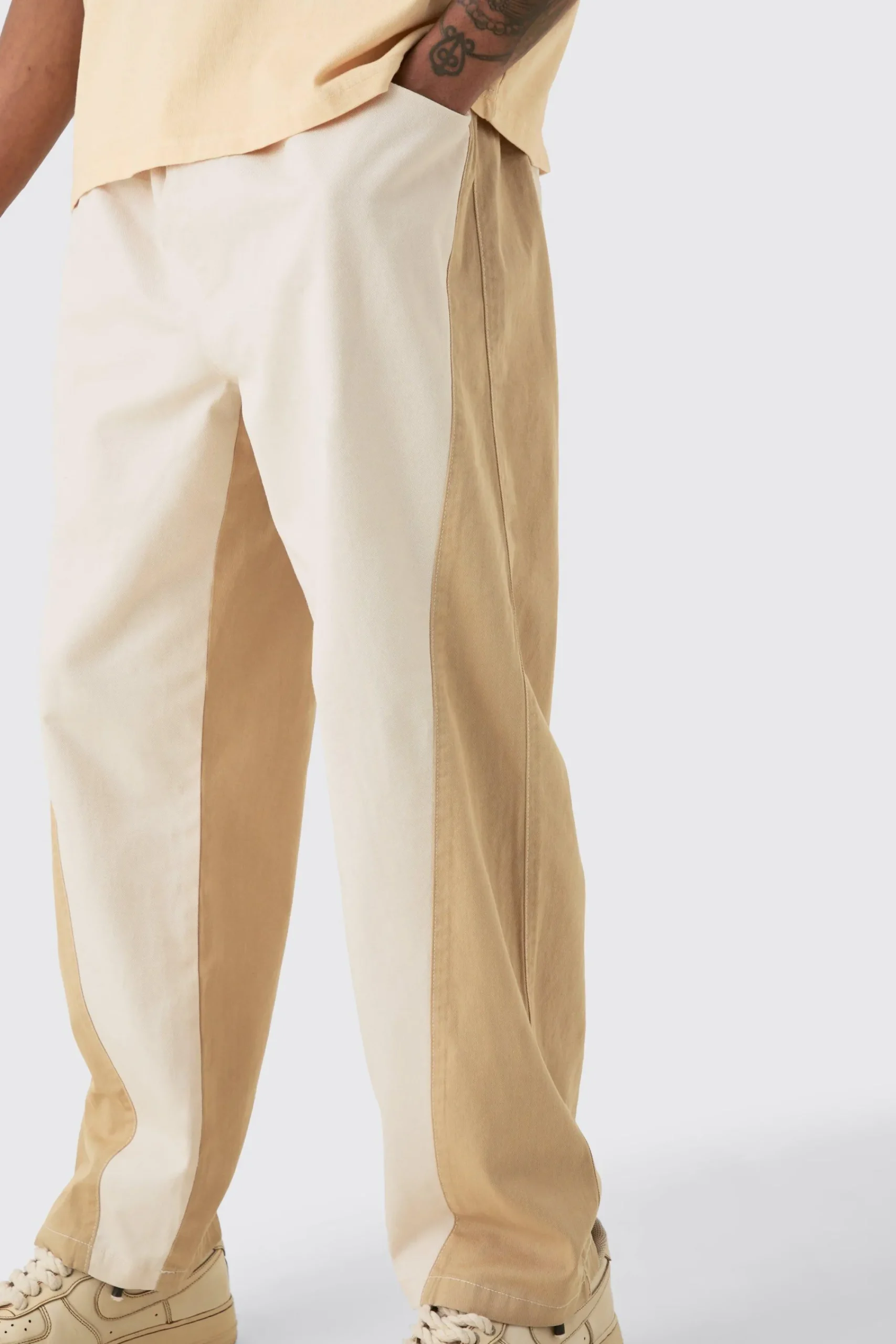 boohooMAN Tall Elasticated Waist Twill Crop Twisted Seam Washed Trouser | UK| Trousers