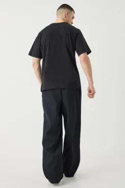 boohooMAN Tall Elasticated Waist Wide Leg Pleated Pintuck Seam Trouser | UK| Trousers