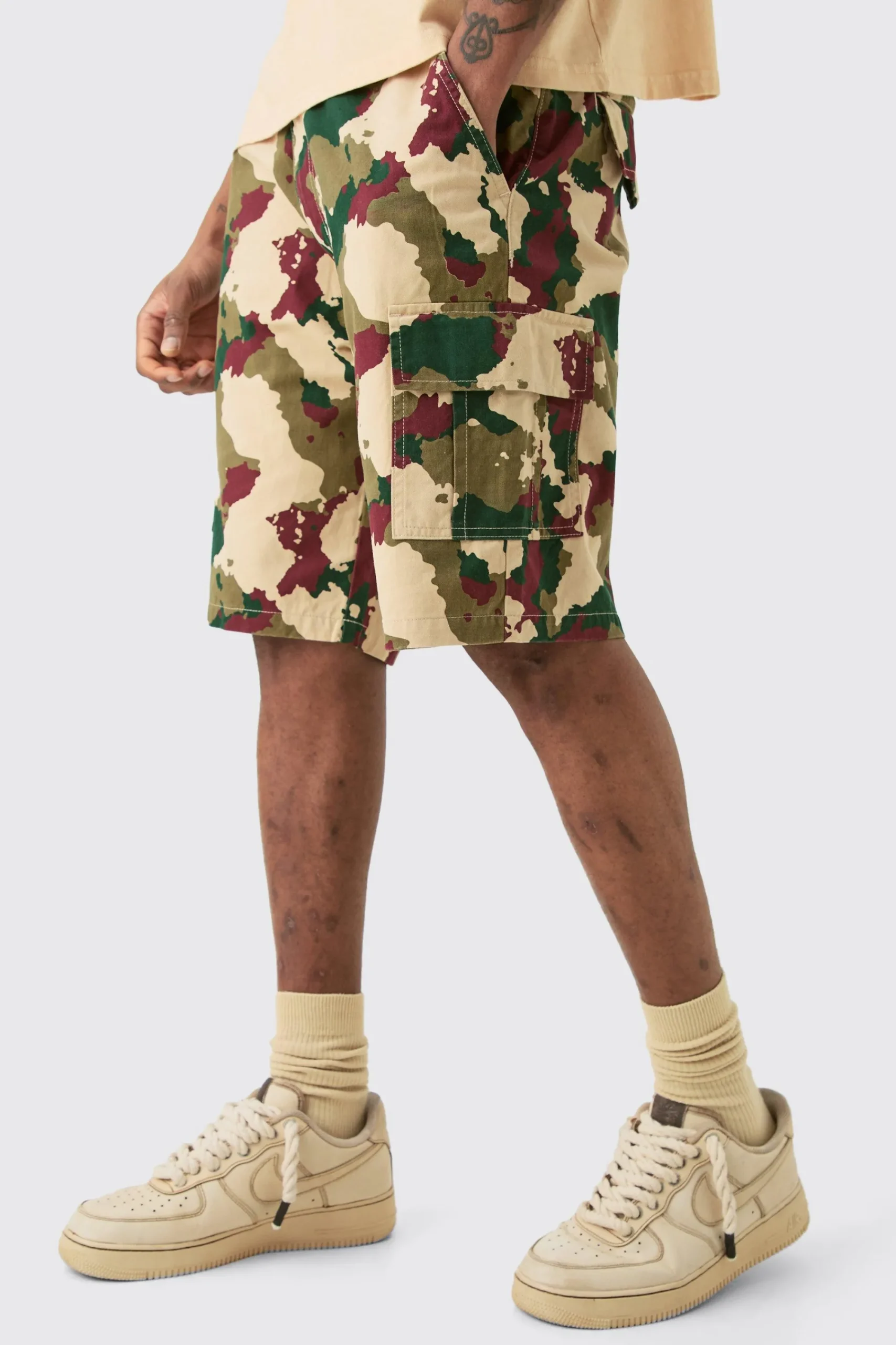 boohooMAN Tall Fixed Waist Camo Twill Cargo Short | UK| Shorts