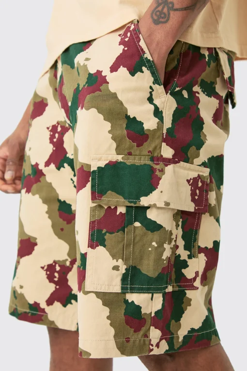 boohooMAN Tall Fixed Waist Camo Twill Cargo Short | UK| Shorts