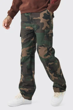 boohooMAN Tall Fixed Waist Camo Twill Cargo Trouser | UK| Trousers|Cargos