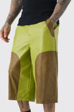boohooMAN Tall Fixed Waist PU Colour Block Jorts | UK| Shorts