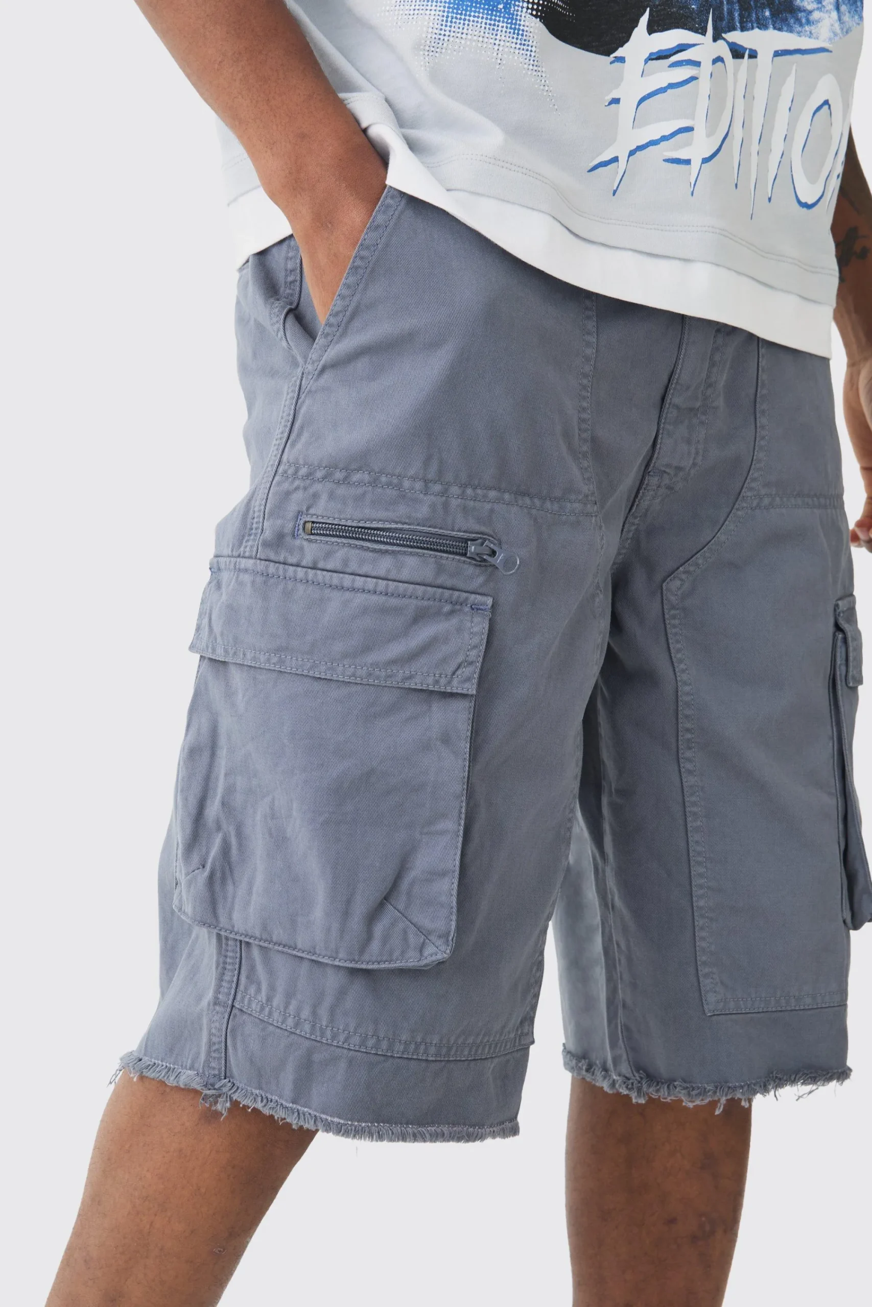 boohooMAN Tall Fixed Waist Raw Hem Relaxed Cargo Shorts | UK| Shorts