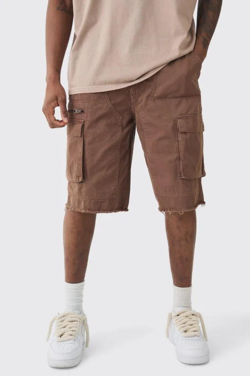 boohooMAN Tall Fixed Waist Raw Hem Relaxed Cargo Shorts | UK| Shorts