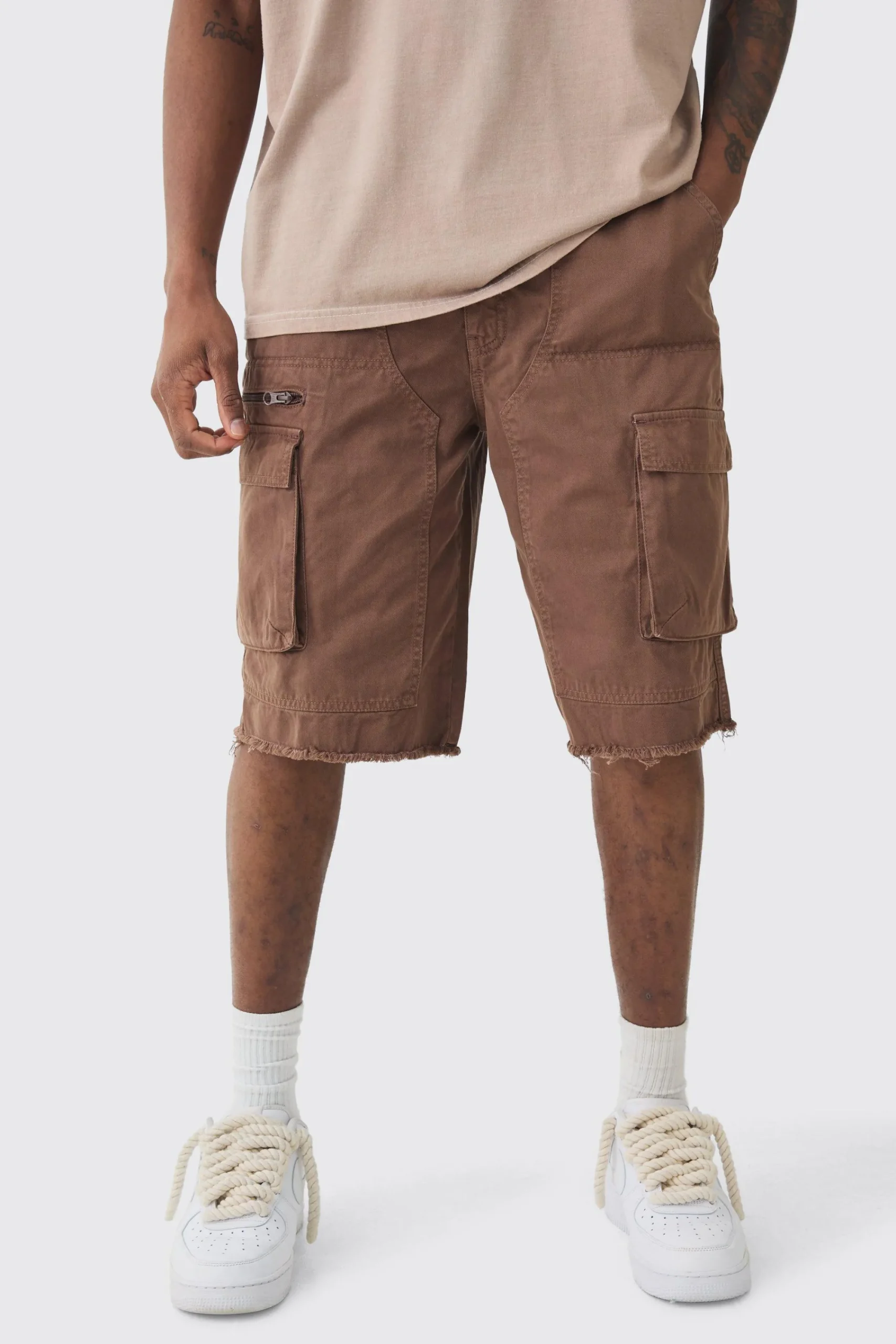 boohooMAN Tall Fixed Waist Raw Hem Relaxed Cargo Shorts | UK| Shorts