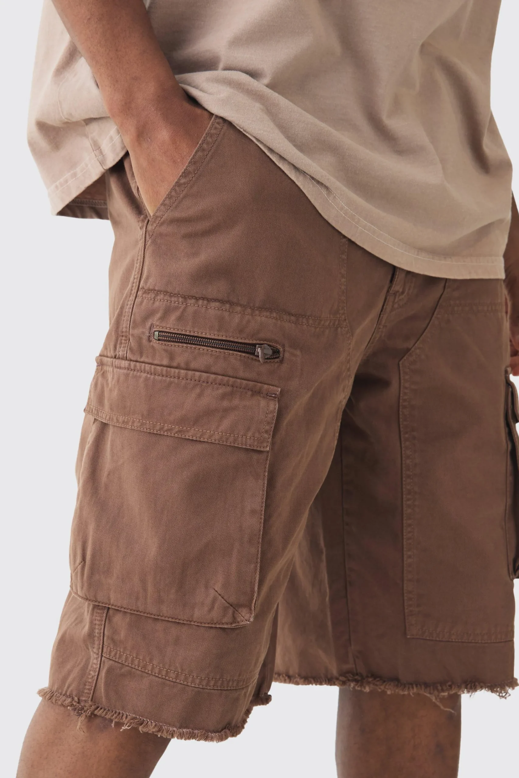 boohooMAN Tall Fixed Waist Raw Hem Relaxed Cargo Shorts | UK| Shorts