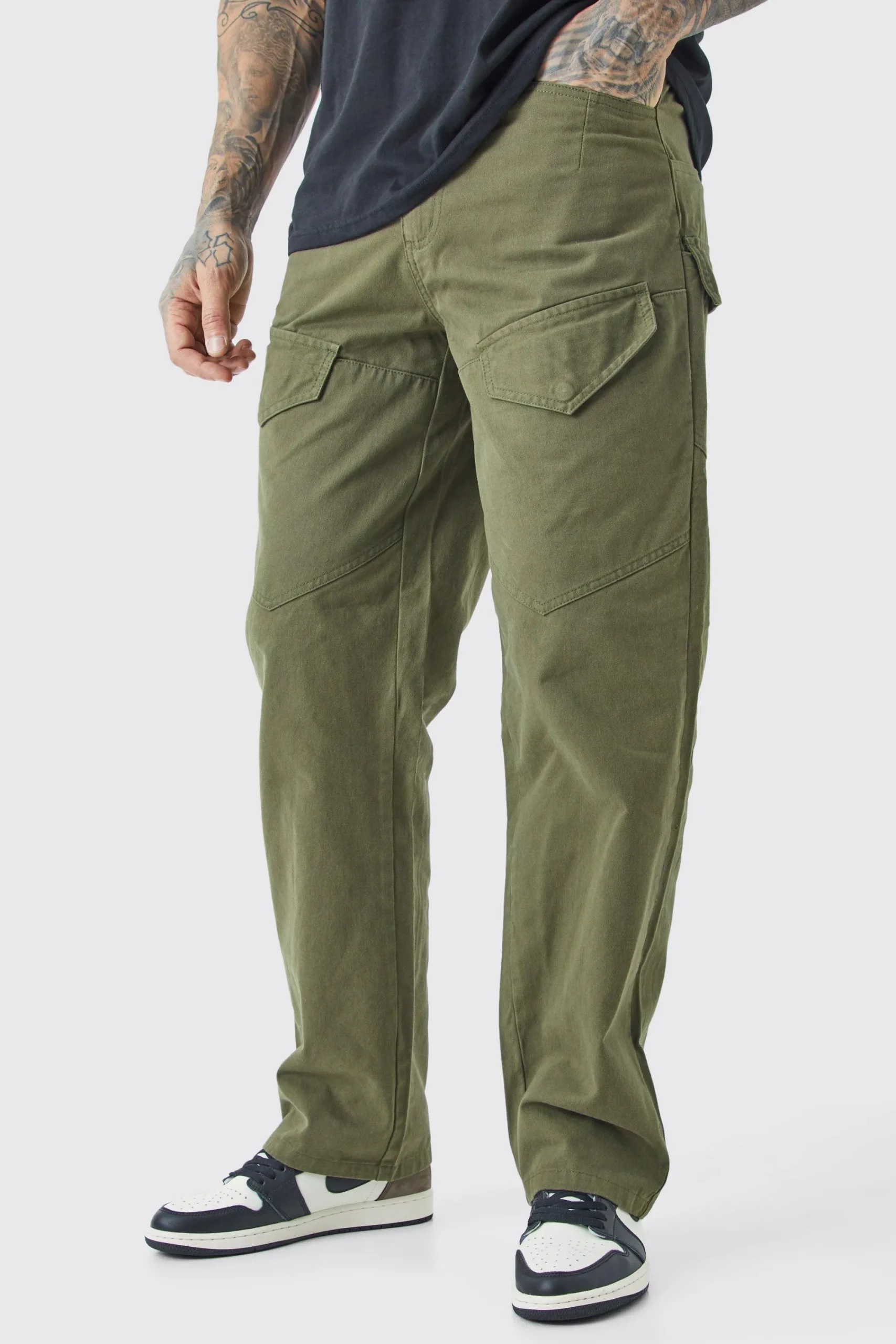 boohooMAN Tall Fixed Waist Relaxed Asymetric Cargo Twill Trouser | UK| Trousers