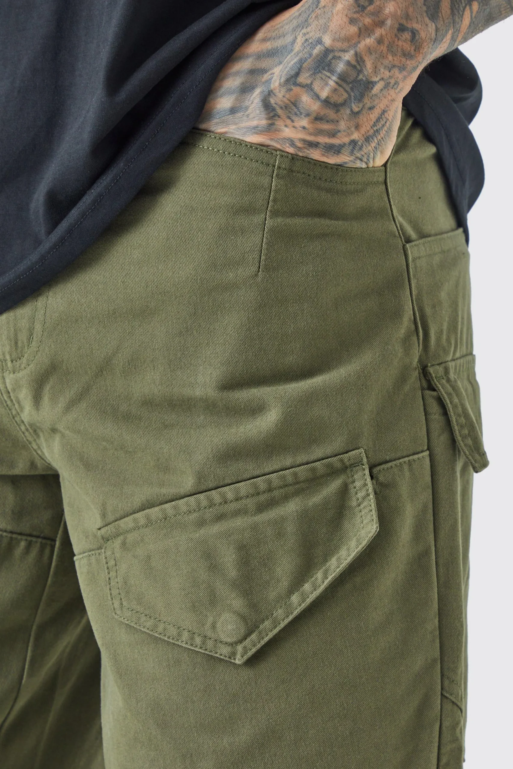 boohooMAN Tall Fixed Waist Relaxed Asymetric Cargo Twill Trouser | UK| Trousers