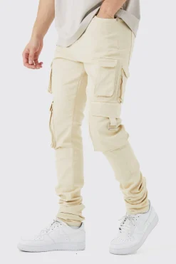 boohooMAN Tall Fixed Waist Skinny Stacked Multi Cargo Trouser | UK| Trousers|Cargos