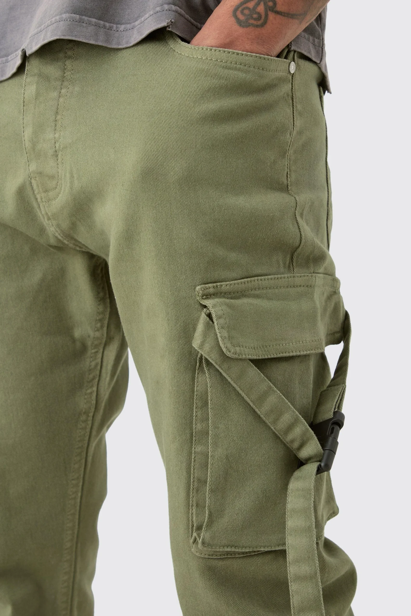 boohooMAN Tall Fixed Waist Slim Stacked Flare Strap Cargo Trouser | UK| Trousers|Cargos