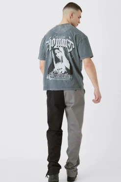 boohooMAN Tall Fixed Waist Straight Leg Washed Splice Trouser | UK| Trousers