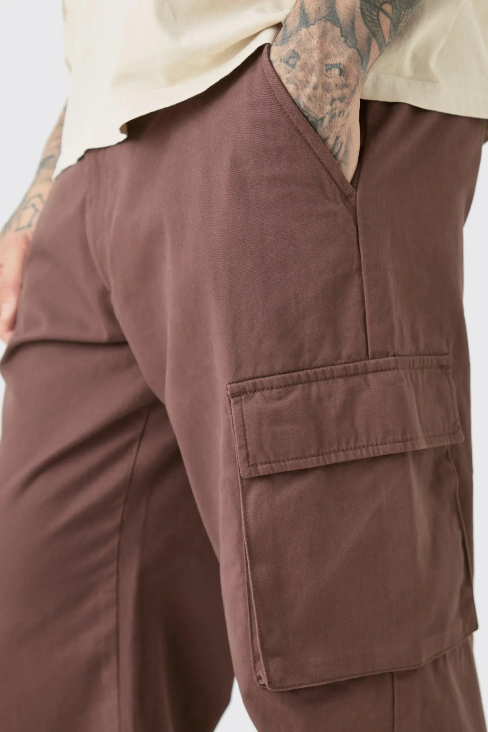 boohooMAN Tall Fixed Waist Twill Relaxed Fit Cargo Tab Trouser | UK| Trousers