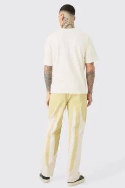 boohooMAN Tall Fixed Waist Washed Colour Block Twill Trouser | UK| Trousers