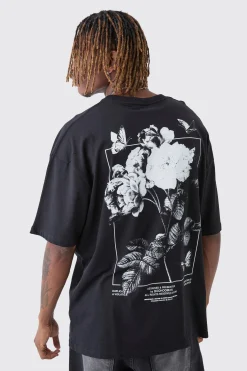 Tall Floral Butterfly Graphic Back Printed T-Shirt | UK^boohooMAN