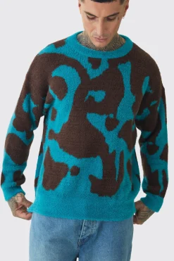boohooMAN Tall Fluffy Knit Abstract Sweatshirt | UK| Knitwear|Hoodies & Sweatshirts