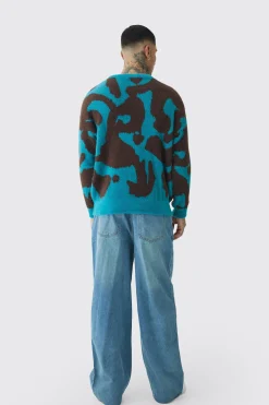 boohooMAN Tall Fluffy Knit Abstract Sweatshirt | UK| Knitwear|Hoodies & Sweatshirts
