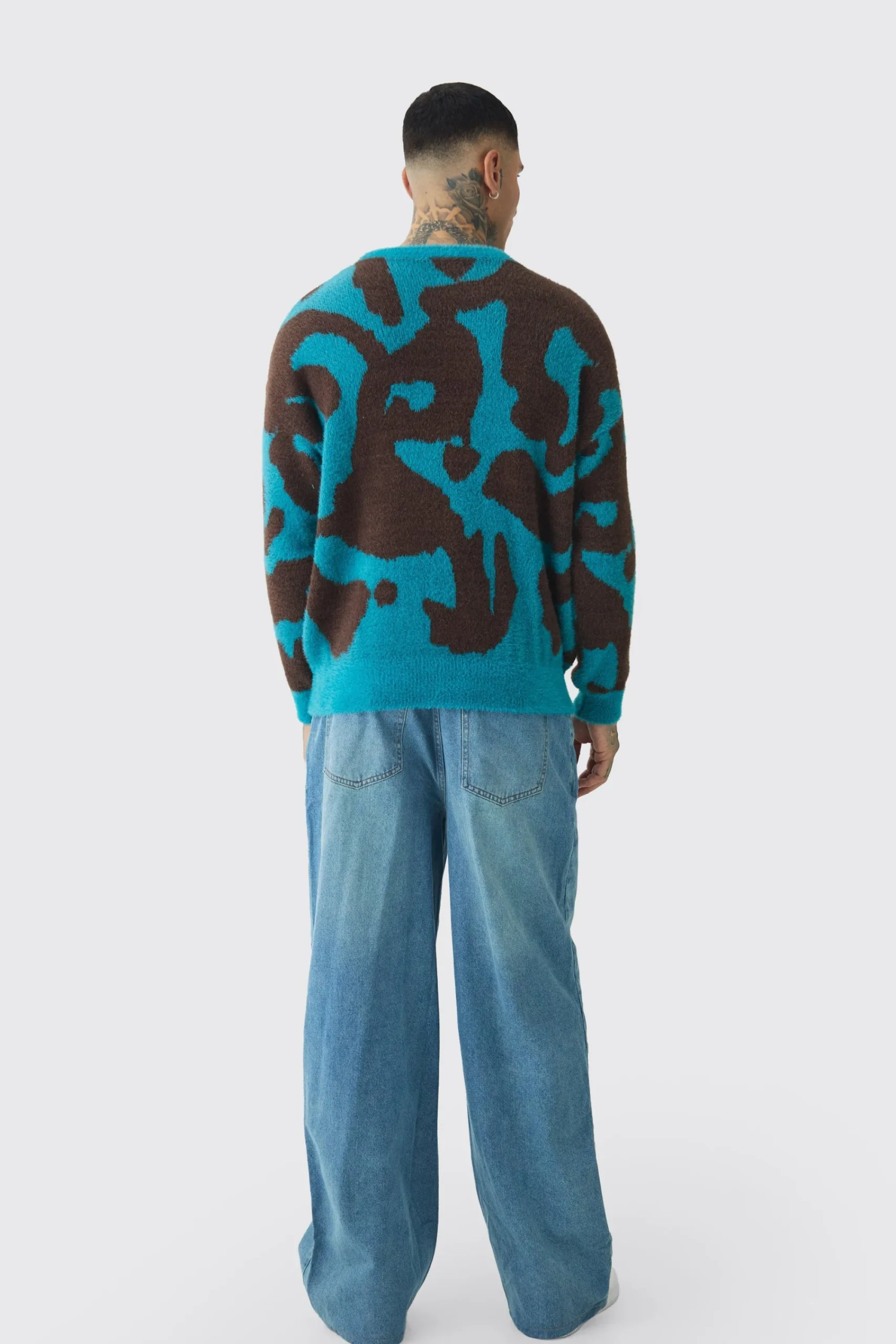 boohooMAN Tall Fluffy Knit Abstract Sweatshirt | UK| Knitwear|Hoodies & Sweatshirts