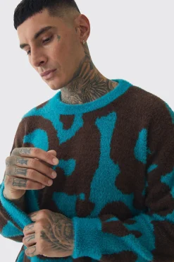 boohooMAN Tall Fluffy Knit Abstract Sweatshirt | UK| Knitwear|Hoodies & Sweatshirts
