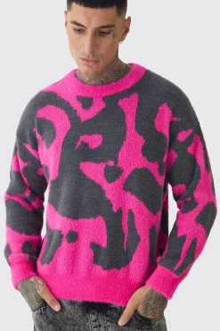 boohooMAN Tall Fluffy Knit Abstract Sweatshirt | UK| Knitwear|Hoodies & Sweatshirts