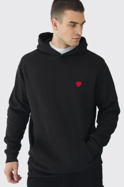 boohooMAN Tall Heart Embroidered Hoodie | UK| Hoodies & Sweatshirts