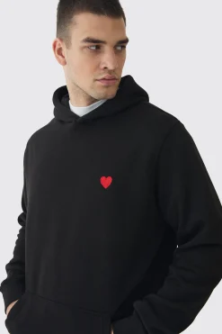 boohooMAN Tall Heart Embroidered Hoodie | UK| Hoodies & Sweatshirts