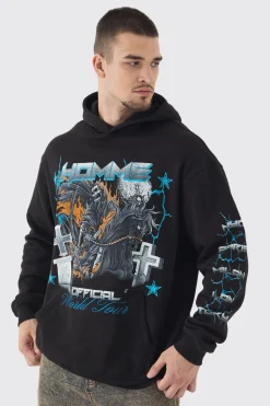 boohooMAN Tall Homme Cross Print Oversized Hoodie In | UK| Hoodies & Sweatshirts