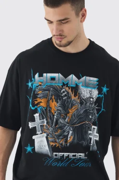 Tall Homme Cross Print Oversized T-shirt In | UK^boohooMAN Clearance