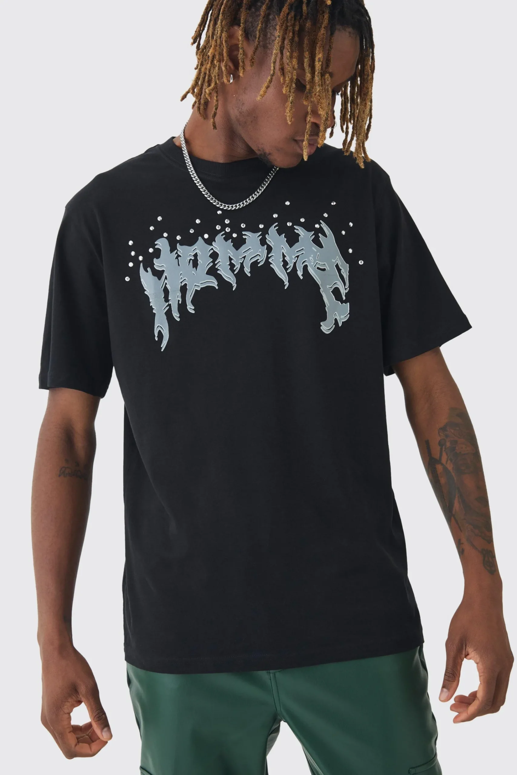 Tall Homme Rhinestone Printed T-Shirt In | UK^boohooMAN Hot