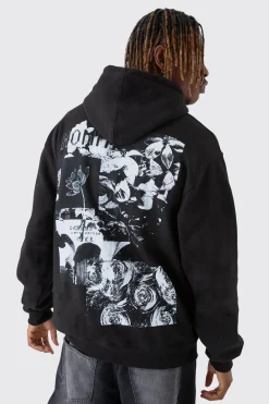 boohooMAN Tall Homme Spliced Floral Graphic Oversized Hoodie | UK| Hoodies & Sweatshirts