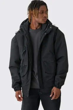 boohooMAN Tall Hooded Utility Tech Parka Jacket In | UK| Coats & Jackets