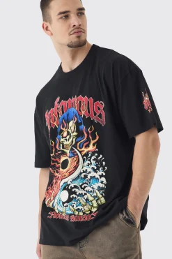 Tall Infamous Flame Print Oversized T-shirt In | UK^boohooMAN Discount
