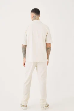 boohooMAN Tall Linen Embroidered Drop Revere Shirt In | UK| Shirts