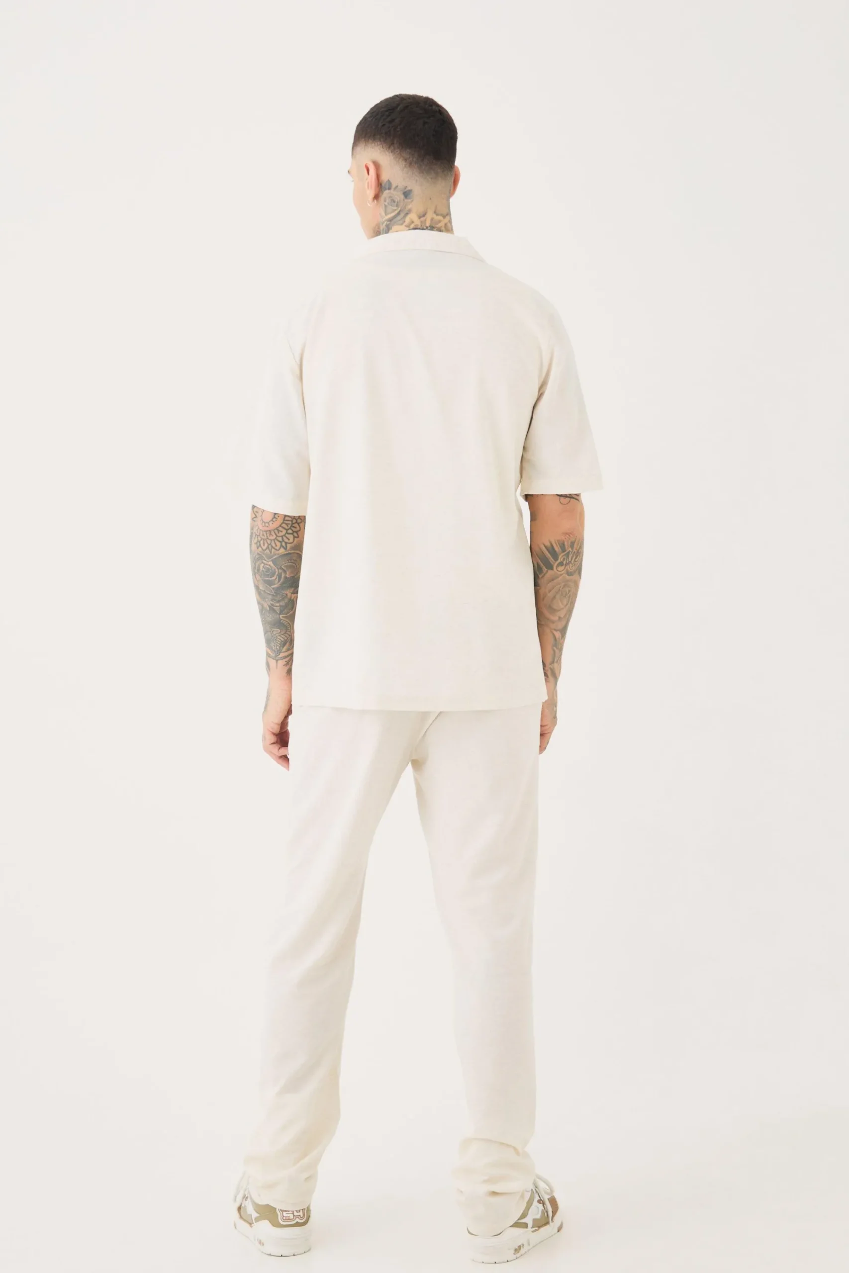 boohooMAN Tall Linen Embroidered Drop Revere Shirt In | UK| Shirts