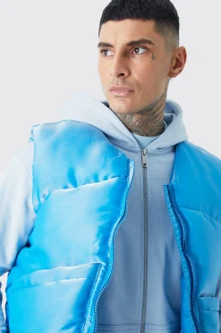 boohooMAN Tall Liquid Metallic Nylon Padded Gilet | UK| Coats & Jackets