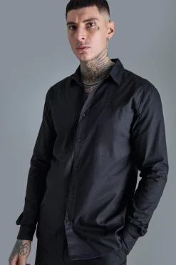 boohooMAN Tall Longsleeve Drop Revere Poplin Panel Shirt | UK| Shirts