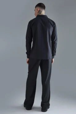 boohooMAN Tall Longsleeve Drop Revere Poplin Panel Shirt | UK| Shirts