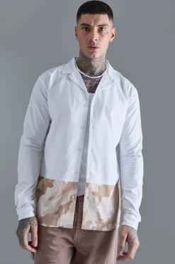 boohooMAN Tall Longsleeve Drop Revere Poplin Camouflage Print Shirt | UK| Shirts