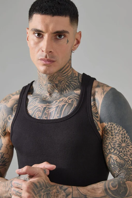 Tall Man Active Gym Muscle Fit Ribbed Vest | UK^boohooMAN