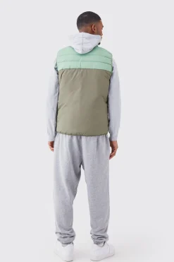 boohooMAN Tall Man Colour Block Quilted Funnel Neck Gilet | UK| Coats & Jackets